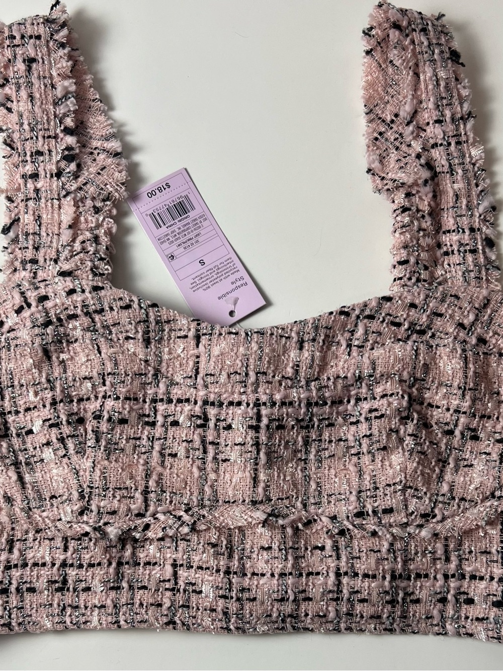 NWT Wild Fable Pink Tweed Boucle Crop Top Bustier Size Small Chanel Inspired